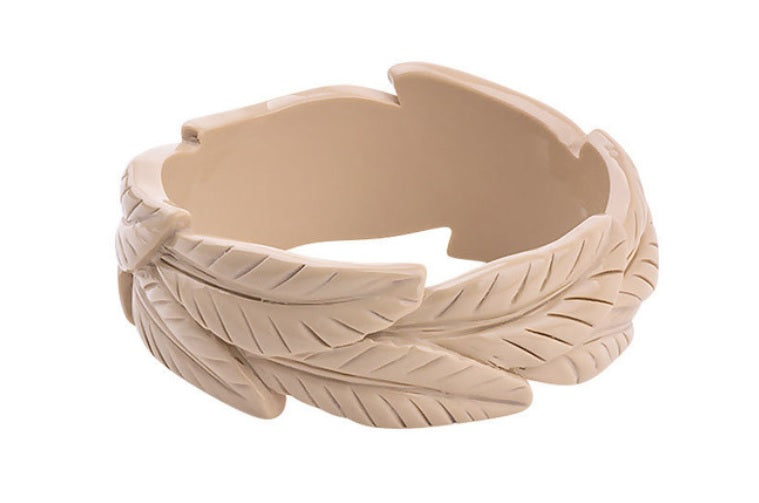 Wide Leaf Carved Fakelite Bangle - Light Brown