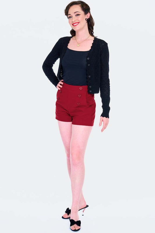 Voodoo Vixen - Red Heart Button Shorts
