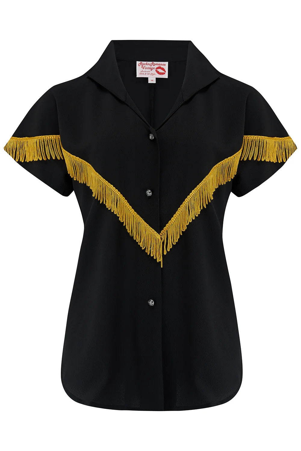 Rock N Romance - Nevada Black Patio Blouse with Gold Tassels