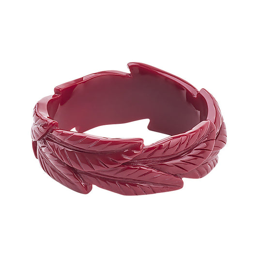 Wide Leaf Carved Fakelite Bangle - Burgundy