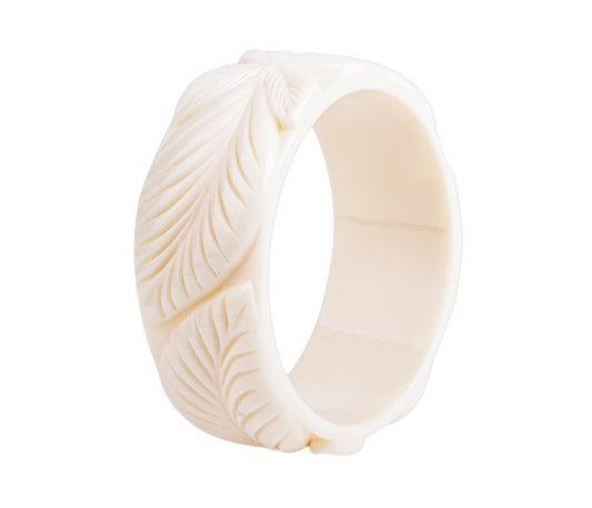 Wide Flower Carved Fakelite Bangle - Offwhite