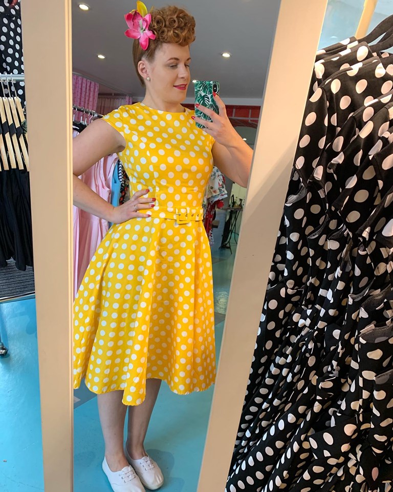 VaVooms Design - Christie Yellow Polka Dot Dress