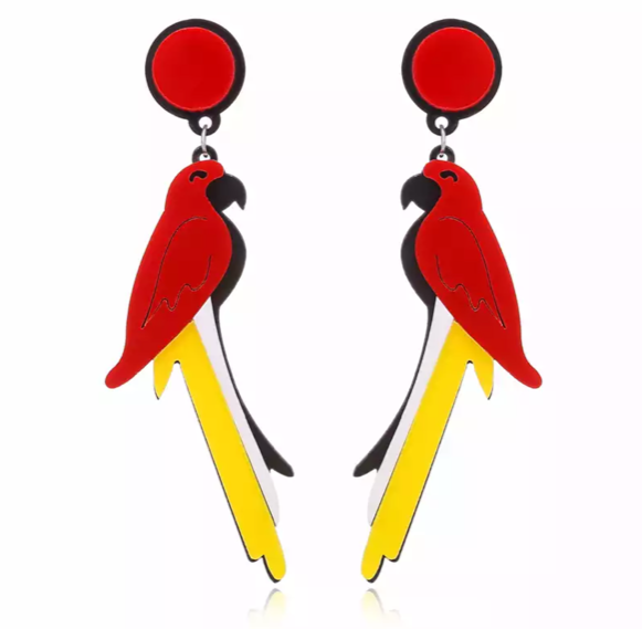 Örhängen hängande röda papegojor
