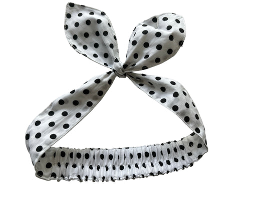 RockMama-Vitt hårband med svarta prickar