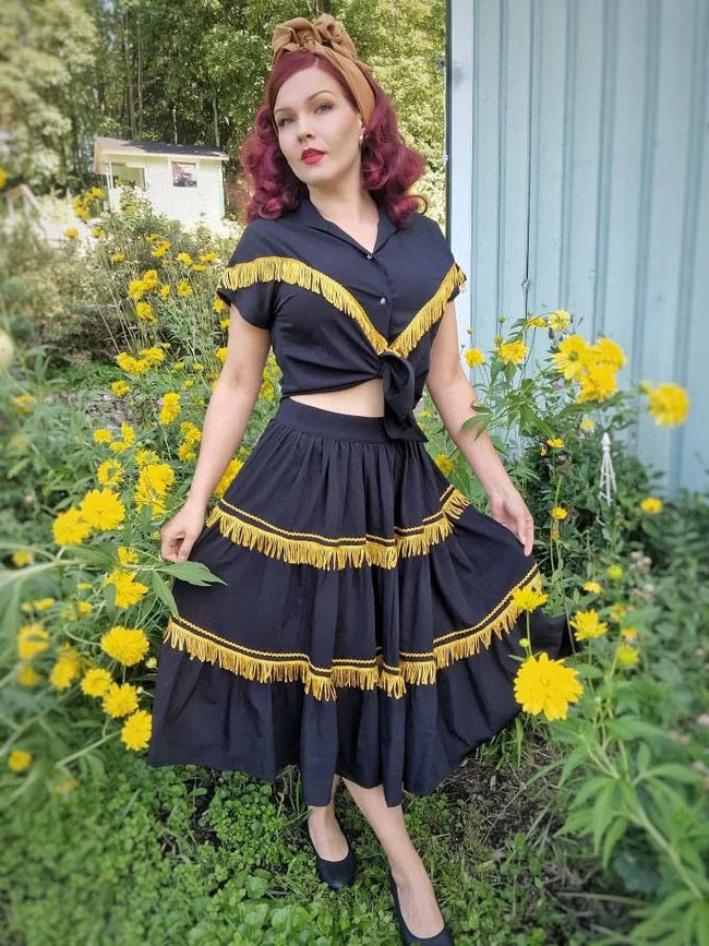 Rock N Romance - Nevada Black Patio Blouse with Gold Tassels